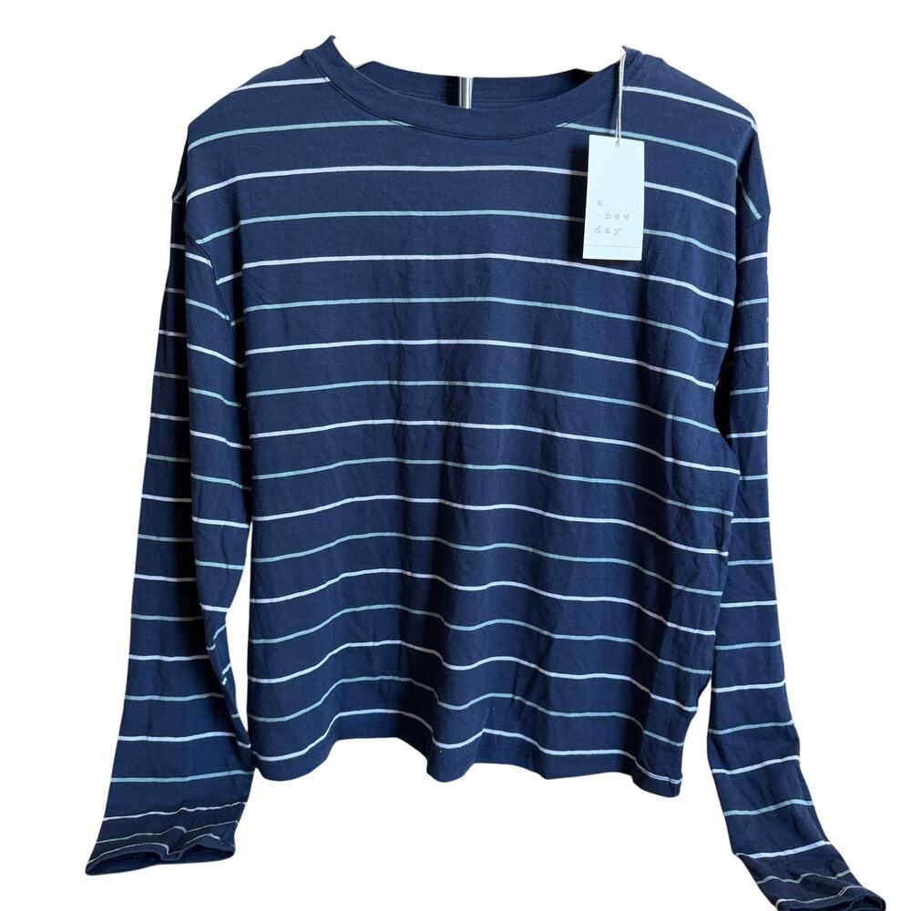 A New Day Women's Navy Striped Slim Fit Long Sleeve T-Shirt - Size Small - NWT